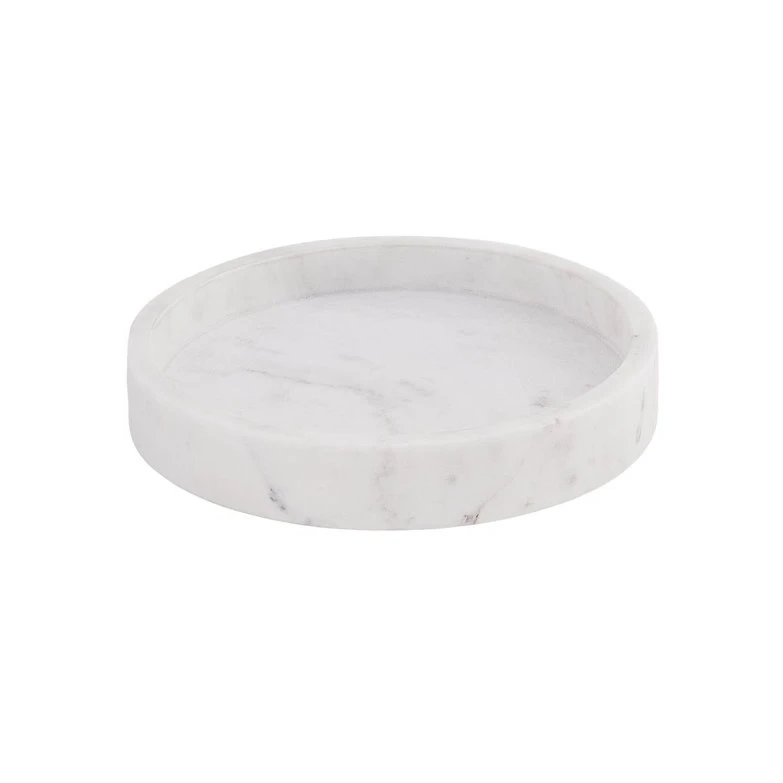 Carved White Round Marble Tray